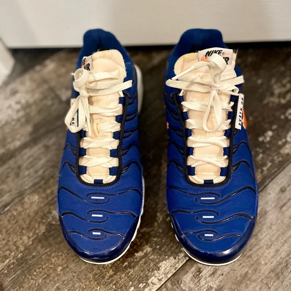 Nike Blue and White Sneakers with Orange Swoosh EUC